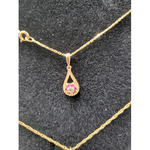 45 - 9ct Gold Diamond & Ruby Set Pendant on A 9ct Gold Necklace Along with 9ct Gold Cameo on 9ct Gold... 