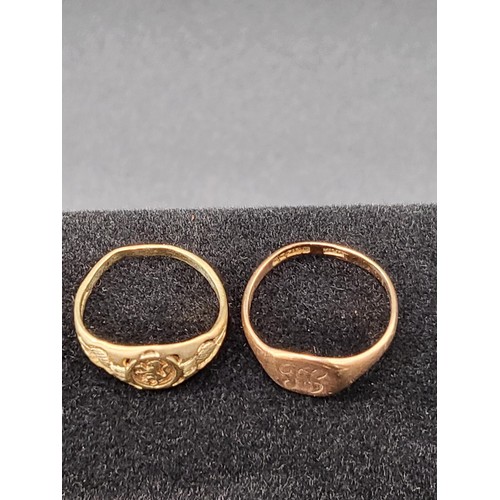 47 - Two 9ct Gold Rings Rampant Lion & Signet Fully Hallmarked (Complete Weight 3.9g) Rampant Lion Ri... 