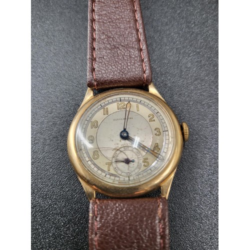 52 - 9ct Gold Cased Watch With Leather Strap Fully Hallmarked on Lugs & Case Back