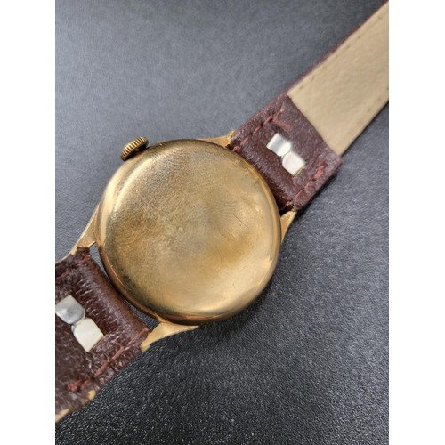 52 - 9ct Gold Cased Watch With Leather Strap Fully Hallmarked on Lugs & Case Back