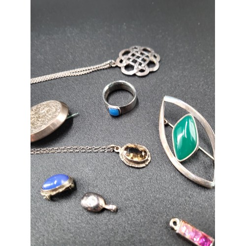 56 - Small Collection of Silver jewellery Includes Brooches, Rings, Necklaces