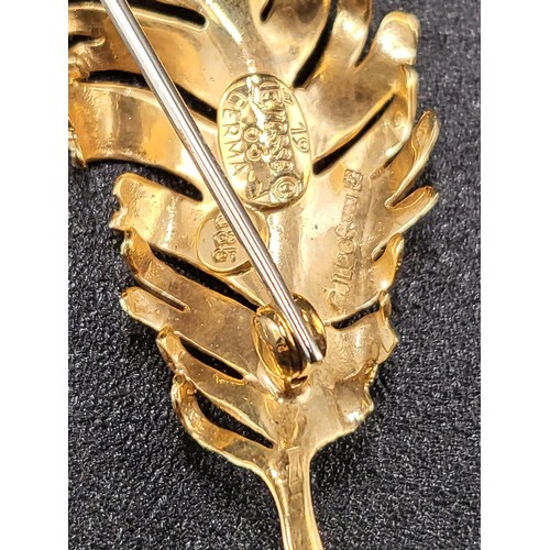 58 - 14ct Vintage Crosse Germany Leaf Brooch Fully Hallmarked Measures 5cm Long (Weight 4.1g) Has Metal P... 