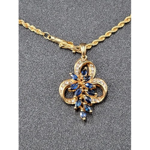 65 - 14ct Gold Diamond & Sapphire Pendant on 14ct Gold Chain Fully Hallmarked (Weight 12.1g) Chain Me... 