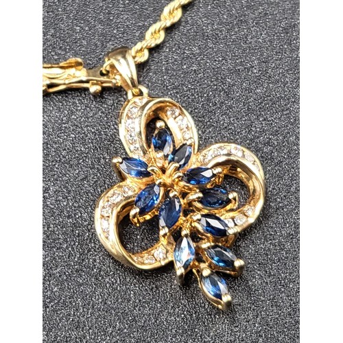 65 - 14ct Gold Diamond & Sapphire Pendant on 14ct Gold Chain Fully Hallmarked (Weight 12.1g) Chain Me... 