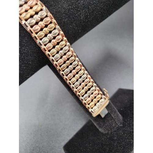 67 - 9ct Gold Tri Colour Link Bracelet Fully Hallmarked Measures 18.5cm Unclasped (Weight 12g)