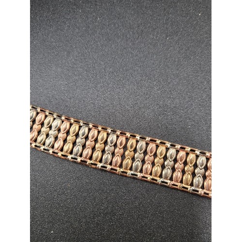 67 - 9ct Gold Tri Colour Link Bracelet Fully Hallmarked Measures 18.5cm Unclasped (Weight 12g)