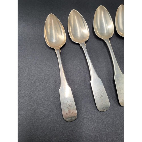 83 - Dublin Sterling Silver Large Spoons Dated 1804 Maker John Power Six in Total With Monogram & Nam... 