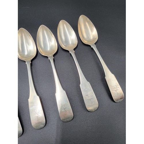 83 - Dublin Sterling Silver Large Spoons Dated 1804 Maker John Power Six in Total With Monogram & Nam... 