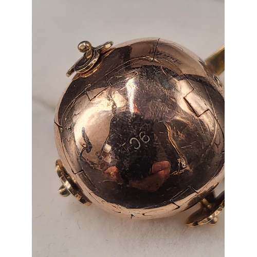 96 - 9ct Yellow Gold on Silver Masonic Ball / Orb / Fob Opens to Cross ( Weight 7.4g)