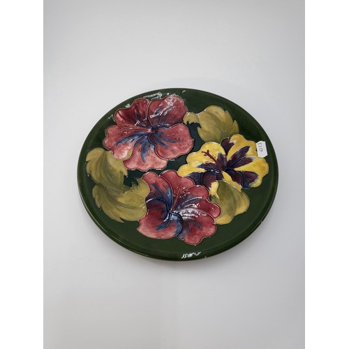 102 - William Moorcroft Hibiscus Pattern Plate No Damage Measures 26cm in Diameter