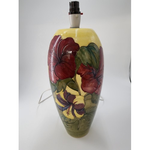 106 - Large Moorcroft Hibiscus Lamp Measures 37cm Tall & 17cm and Widest Middle Part Signed to Base