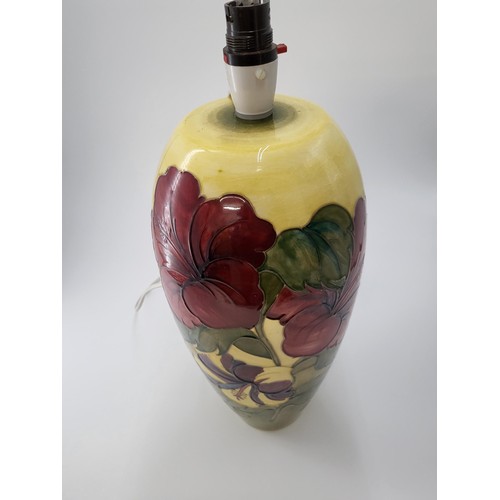 106 - Large Moorcroft Hibiscus Lamp Measures 37cm Tall & 17cm and Widest Middle Part Signed to Base