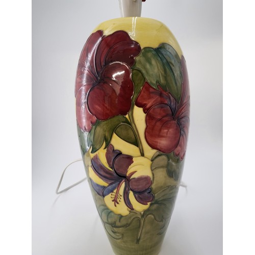 106 - Large Moorcroft Hibiscus Lamp Measures 37cm Tall & 17cm and Widest Middle Part Signed to Base