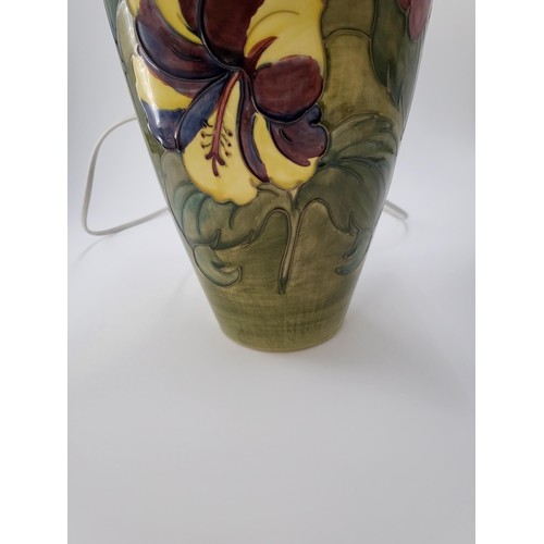 106 - Large Moorcroft Hibiscus Lamp Measures 37cm Tall & 17cm and Widest Middle Part Signed to Base