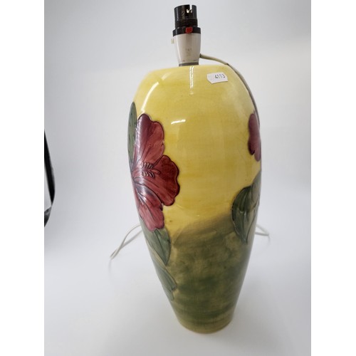 106 - Large Moorcroft Hibiscus Lamp Measures 37cm Tall & 17cm and Widest Middle Part Signed to Base