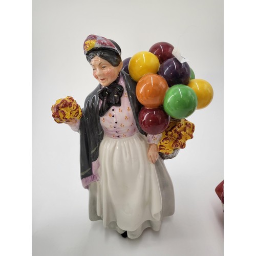 108 - Four Royal Doulton Figures Includes The Balloon Man, The Old Balloon Seller, Biddy Penny Farthing, T... 