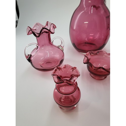 109 - Vintage Hand Blown Cranberry Glass Set Comprising of Seven Pieces all Good Condition No Damage Chips... 