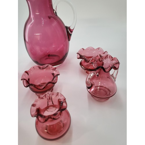 109 - Vintage Hand Blown Cranberry Glass Set Comprising of Seven Pieces all Good Condition No Damage Chips... 