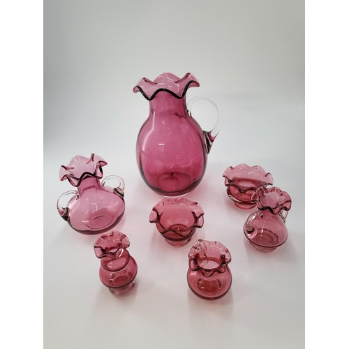 109 - Vintage Hand Blown Cranberry Glass Set Comprising of Seven Pieces all Good Condition No Damage Chips... 