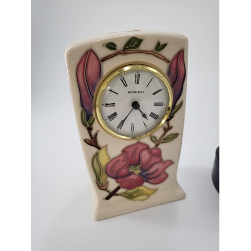 110 - Moorcroft Clock & Trinket Lidded Dish in Good Condition Clock Measures 16cm Tall by 9cm Wide Tri... 