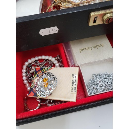 114 - Jewellery Box Full of Vintage & Modern Jewellery Includes Brooches, Necklaces, Rings Etc