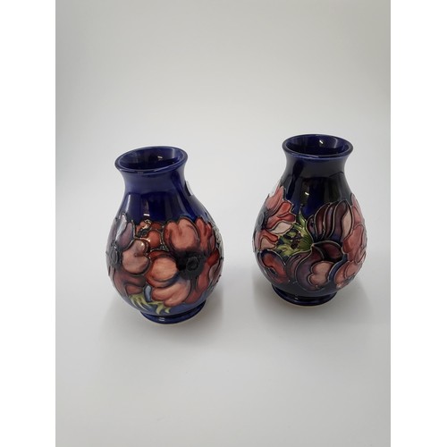 116 - Pair of Moorcroft Anemone Vases Very Good Condition Measure 14cm Tall & 10cm Across Largest Part