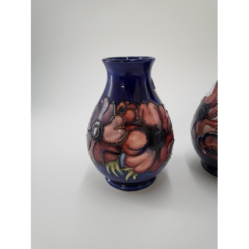 116 - Pair of Moorcroft Anemone Vases Very Good Condition Measure 14cm Tall & 10cm Across Largest Part