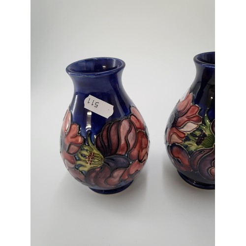 116 - Pair of Moorcroft Anemone Vases Very Good Condition Measure 14cm Tall & 10cm Across Largest Part