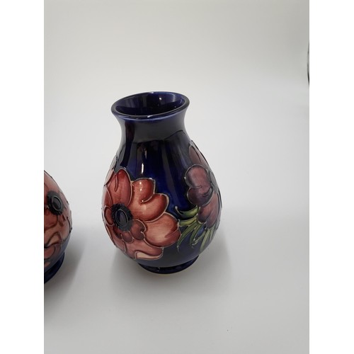 116 - Pair of Moorcroft Anemone Vases Very Good Condition Measure 14cm Tall & 10cm Across Largest Part