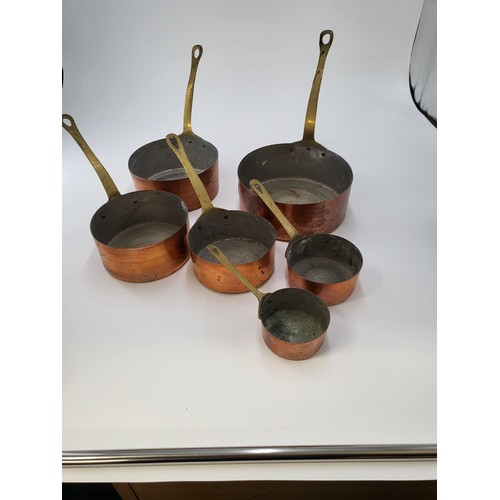 124 - Collection of Copper & Tin Lined Antique Pans Largest Measures 16cm in Diameter