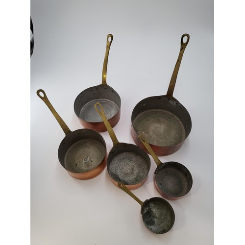 124 - Collection of Copper & Tin Lined Antique Pans Largest Measures 16cm in Diameter