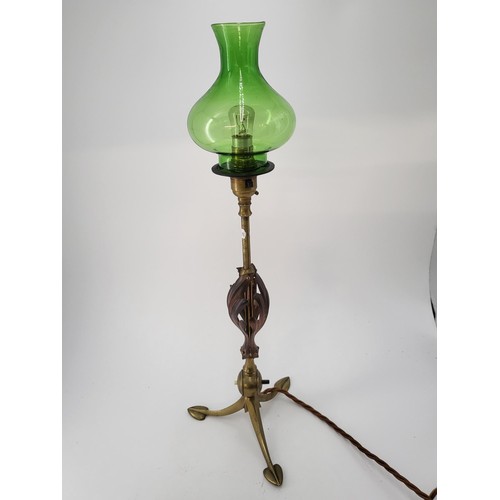 133 - Art Nouveau Table Lamp With Green Glass Shade Measures 55cm Tall in Working Order