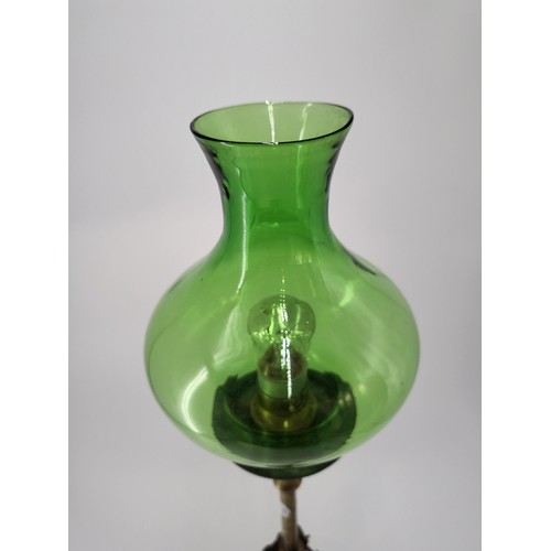 133 - Art Nouveau Table Lamp With Green Glass Shade Measures 55cm Tall in Working Order