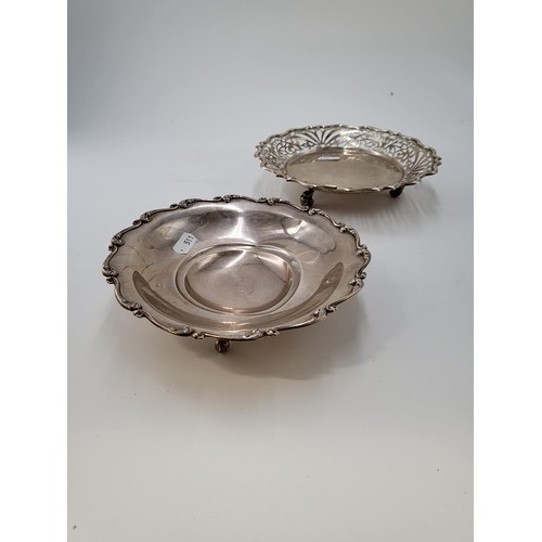 140 - Two Sterling Silver Dishes on Feet Hallmarlks Worn & Dents On Plain One as Seen Photo Foliage On... 