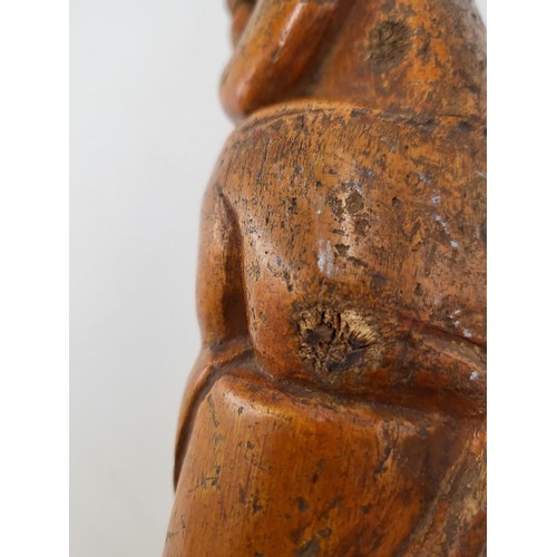 142 - Art Cane Carved Boxwood Walking Cane Depicting Monkey Has Some Chips Out Wood As Shown in Photos Mea... 