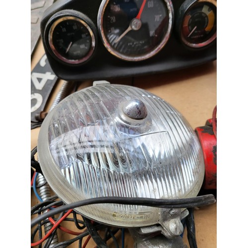 151 - Collection of Vintage Car Parts Includes Lights, Dashboard Console, Wheel trims, Horn Parts Registra... 