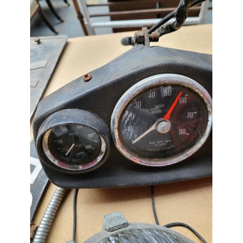 151 - Collection of Vintage Car Parts Includes Lights, Dashboard Console, Wheel trims, Horn Parts Registra... 