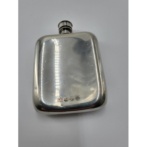 161 - Pewter Hip Flask With Inscription on Front Has Unusual Import Marks