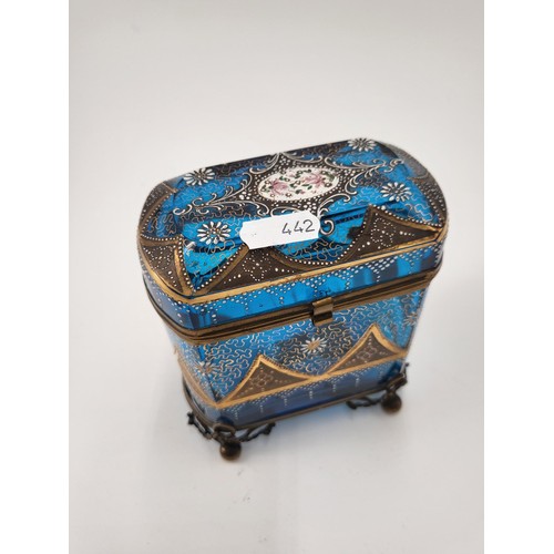 187 - In the Style of Bohemian Moser Enameled Glass Jewellery Casket/Marriage Box Item Measures 12cm Long ... 