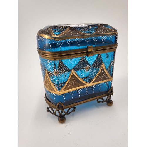 187 - In the Style of Bohemian Moser Enameled Glass Jewellery Casket/Marriage Box Item Measures 12cm Long ... 