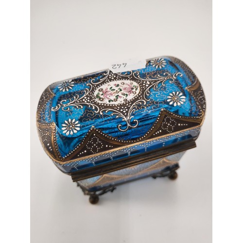 187 - In the Style of Bohemian Moser Enameled Glass Jewellery Casket/Marriage Box Item Measures 12cm Long ... 