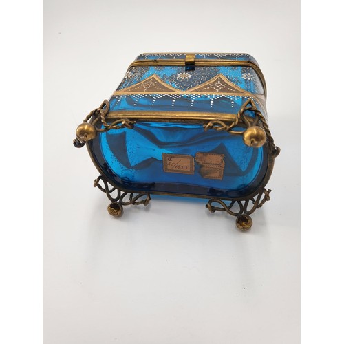 187 - In the Style of Bohemian Moser Enameled Glass Jewellery Casket/Marriage Box Item Measures 12cm Long ... 