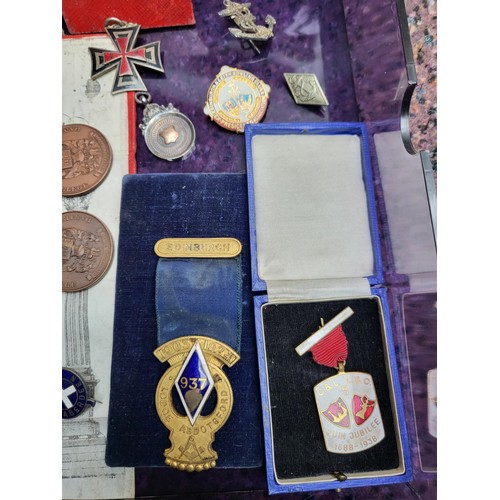 198 - Small Lot of Collectable Badges, Masonic Items, & German Pendant Only One is Silver As Shown in ... 