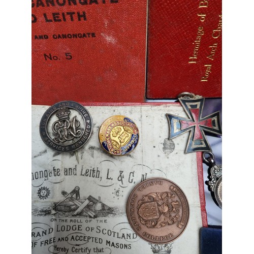 198 - Small Lot of Collectable Badges, Masonic Items, & German Pendant Only One is Silver As Shown in ... 