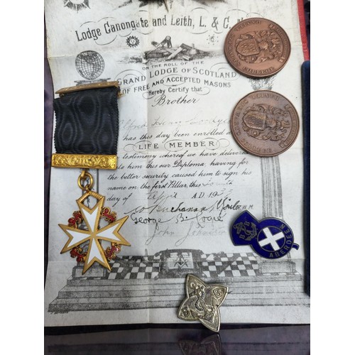 198 - Small Lot of Collectable Badges, Masonic Items, & German Pendant Only One is Silver As Shown in ... 