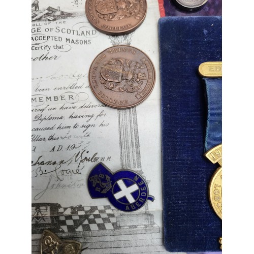 198 - Small Lot of Collectable Badges, Masonic Items, & German Pendant Only One is Silver As Shown in ... 