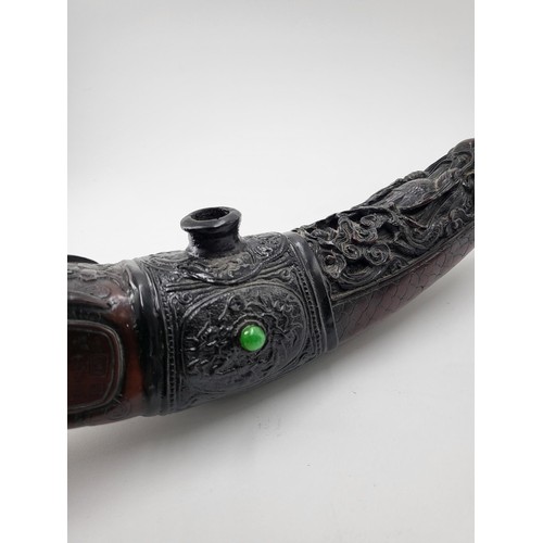 215 - Oriental Carved Smoking Pipe Unsure of Material Does Have Makers Mark Has Crack Across Mouth As Show... 