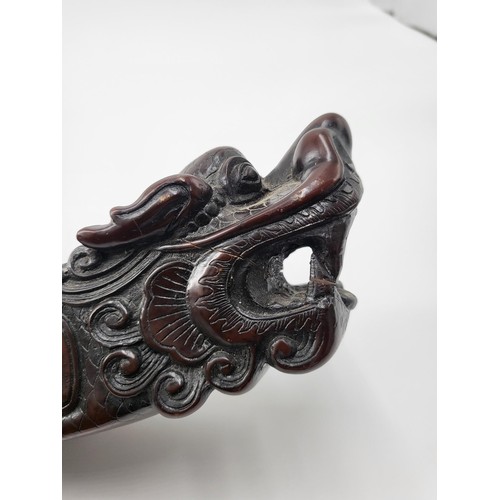 215 - Oriental Carved Smoking Pipe Unsure of Material Does Have Makers Mark Has Crack Across Mouth As Show... 