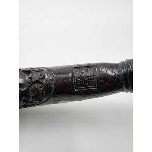 215 - Oriental Carved Smoking Pipe Unsure of Material Does Have Makers Mark Has Crack Across Mouth As Show... 