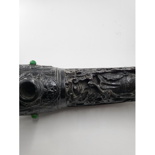 215 - Oriental Carved Smoking Pipe Unsure of Material Does Have Makers Mark Has Crack Across Mouth As Show... 